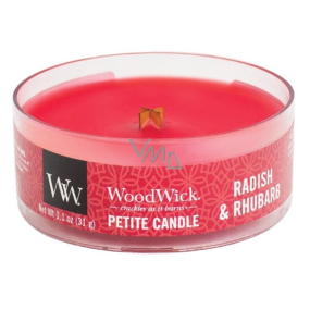 WoodWick Radish and Rhubarb - Ředkev a Rebarbora vonná svíčka s dřevěným knotem petite 31 g