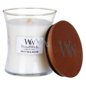 WoodWick White Tea & Jasmine - Bílý čaj a Jasmín vonná svíčka s dřevěným knotem a víčkem sklo střední 275 g