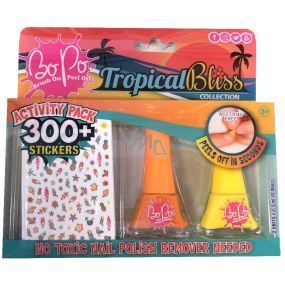 Bo-Po Tropical Bliss lak na nehty slupovací žlutý 2,5 ml + lak na nehty slupovací oranžový 2,5 ml + nálepky na nehty, kosmetická sada pro děti