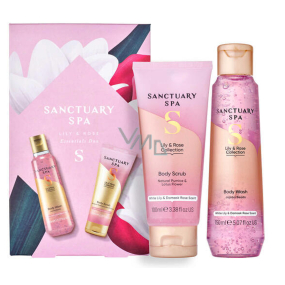 Sanctuary Spa Lilie a růže sprchový gel 150 ml + tělový peeling 100 ml, kosmetická sada pro ženy