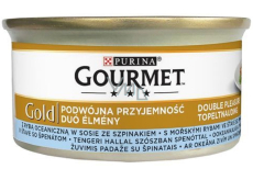 Gourmet Gold Double Pleasure s mořskými rybami ve šťávě se špenátem konzerva pro dospělé kočky 85 g