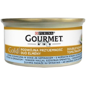 Gourmet Gold Double Pleasure s mořskými rybami ve šťávě se špenátem konzerva pro dospělé kočky 85 g