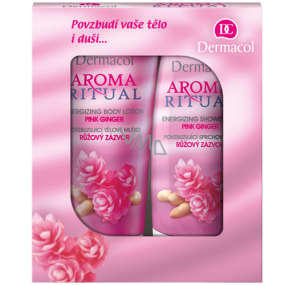 Dermacol Aroma Ritual Růžový zázvor Povzbuzující sprchový gel 250 ml + tělové mléko 200 ml, kosmetická sada