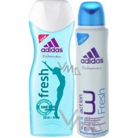 Adidas Fresh Sprchový gel 250 ml + Action 3 Fresh antiperspitant deodorant sprej 150 ml, kosmetická sada