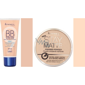 Rimmel London Beauty Balm BB krém 01 Light 30 ml + Stay Matte Powder pudr 003 Peach Glow 14 g