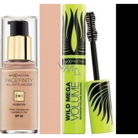 Max Factor Facefinity All Day Flawless 3v1 make-up 50 Natural 30 ml + Wild Mega Volume řasenka černá 11 ml