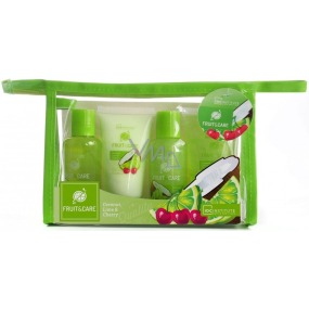 Idc Institute Fruit & Care Coconut, Lime & Cherry Cestovní set sprchový gel 70 ml + šampon 70 ml + tělové mléko 50 ml + peeling 50 ml + etue, kosmetická sada