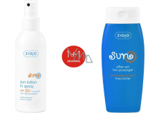 Ziaja Sun SPF 50+ UVA/UVB voděodolné mléko na opalování sprej 170 ml + mléko prodlužující efekt opálení všechny typy pleti 200 ml, duopack