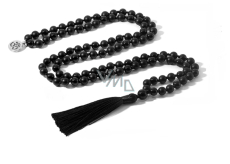 108 Mala Onyx náhrdelník matný meditační šperk, přírodní kámen, vázaný střapec, korálek 8 mm