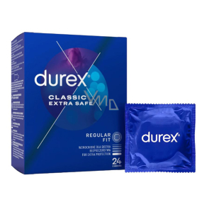 Durex Classic Extra Safe latexový kondom, silnější, zvýšená lubrikace, nominální šířka: 56 mm 24 kusů