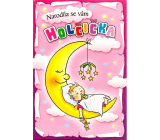 Nekupto Přání k narození dítěte Holčička spící na měsíci růžový 115 x 170 mm