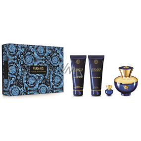 Versace Dylan Blue pour Femme parfémovaná voda 100 ml + tělové mléko 100 ml + sprchový gel 100 ml + parfémovaná voda 5 ml miniatura, dárková sada pro ženy