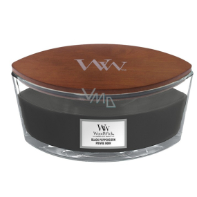 WoodWick Black Peppercorn - Černé zrnko pepře vonná svíčka s dřevěným širokým knotem a víčkem sklo loď 453 g