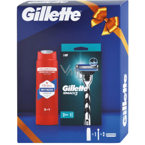 Gillette Mach3 holicí strojek + náhradní hlavice 2 kusy + Old Spice Whitewater sprchový gel 3v1 250 ml, kosmetická sada pro muže