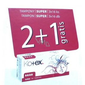 Kotex Super tampony 3 x 16 kusů 2 + 1 balení 48 kusů