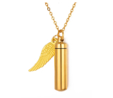 Pamětní, pietní urnový přívěsek, andělská křídla zlatý voděodolný, nerezová ocel 9 x 37 mm + řetízek 56 cm