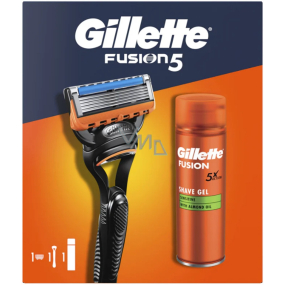 Gillette Fusion 5 holicí strojek + 1 náhradní hlavice + 5x Action gel na holení 200 ml, kosmetická sada pro muže