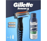 Gillette Sensor 3 holicí strojek + 3 náhradní hlavice + pěna na holení 200 ml, kosmetická sada pro muže