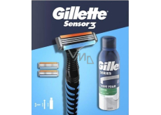 Gillette Sensor 3 holicí strojek + 3 náhradní hlavice + pěna na holení 200 ml, kosmetická sada pro muže