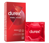 Durex Feel Thin Regular Fit kondomy extra tenké, latexové, běžná lubrikace, nominální šířka: 56 mm 12 kusů