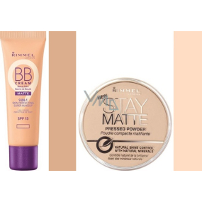 Rimmel London Matte BB krém 01 Light Matte 30 ml + Stay Matte Powder pudr 003 Peach Glow 14 g