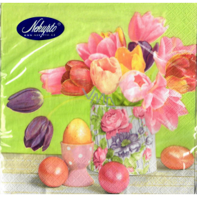 Nekupto Papírové ubrousky 3 vrstvé 33 x 33 cm 20 kusů Velikonoční zelené, růžové tulipány