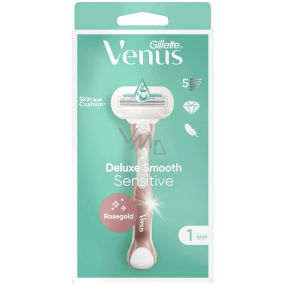 Gillette Venus Deluxe Smooth Sensitive Rosegold holicí strojek se 3 břity + náhradní hlavice 1 kus pro ženy