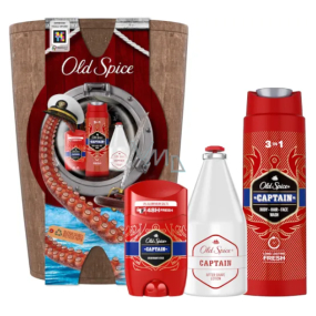 Old Spice Captain deodorant stick 50 ml + 3v1 sprchový gel na tvář, tělo a vlasy 250 ml + voda po holení 100 ml + dřevěný soudek, kosmetická sada pro muže