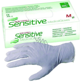 Vulkan Dona Sensitive Rukavice jednorázové, pudrované, latexové, vyšetřovací, velikost M, box 100 kusů