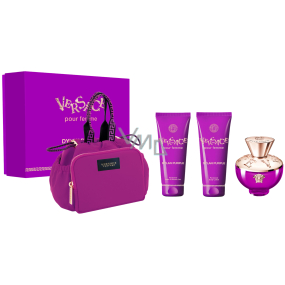 Versace Dylan Purple parfémovaná voda 100 ml + tělové mléko 100 ml + sprchový gel 100 ml + dámská kabelka, dárková sada pro ženy