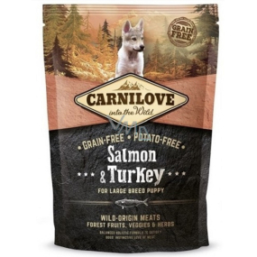 Carnilove Puppy Salmon + Turkey krmivo bez obsahu obilovin a brambor pro štěňata velkých plemen ve věku 3 – 30 měsíců a s váhou v dospělosti nad 25 kg 1,5 kg