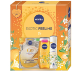 Nivea Exotic Feeling Q10 energizující textilní maska + Nivea Exotic Feeling sprchový gel 250 ml + Nivea Exotic Feeling antiperspirant sprej 150 ml, kosmetická sada pro ženy