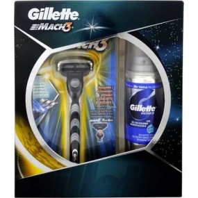 Gillette Mach3 holicí strojek + náhradní hlavice 1 kus + gel na holení 75 ml, kosmetická sada, pro muže