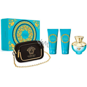 Versace Dylan Turquoise toaletní voda 100 ml + tělové mléko 100 ml + sprchový gel 100 ml + dámská kabelka, dárková sada pro ženy