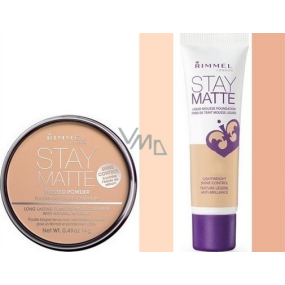 Rimmel London Stay Matte Powder pudr 003 Peach Glow 14 g + Stay Matte Liquid Mousse make-up 103 True Ivory 30 ml