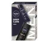 Nivea Men Deep Care Clean sprchový gel 250 ml + Nivea Men Deep Darkwood antiperspirant sprej 150 ml, kosmetická sada pro muže