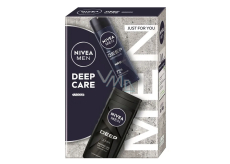 Nivea Men Deep Care Clean sprchový gel 250 ml + Nivea Men Deep Darkwood antiperspirant sprej 150 ml, kosmetická sada pro muže