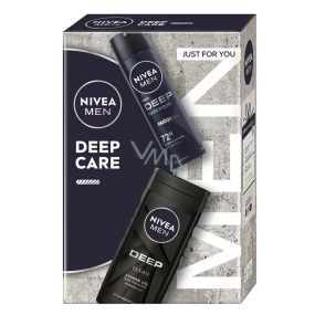 Nivea Men Deep Care Clean sprchový gel 250 ml + Nivea Men Deep Darkwood antiperspirant sprej 150 ml, kosmetická sada pro muže