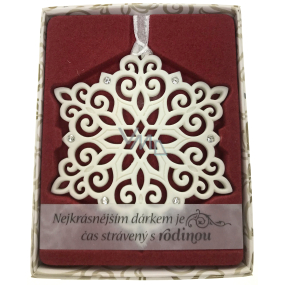 Albi Vánoční ornament s krystaly Swarovski na zavěšení s popisem - Nejkrásnějším dárkem je čas strávený s rodinou, cca 7 x 8 cm