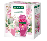 Palmolive Alluring Love Soft Rose & Peony sprchový gel 500 ml + Happy roll-on antiperspirant 50 ml + masážní pomůcka Gua sha na obličej, kosmetická sada pro ženy