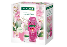 Palmolive Alluring Love Soft Rose & Peony sprchový gel 500 ml + Happy roll-on antiperspirant 50 ml + masážní pomůcka Gua sha na obličej, kosmetická sada pro ženy