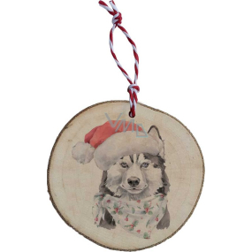 Bohemia Gifts Ručně vyráběná vánoční ozdoba dřevěná Husky 6 cm