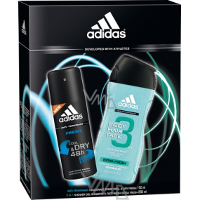 Adidas Cool & Dry Fresh antiperspirant deodorant sprej 150 ml + Extra Fresh 3v1 sprchový gel na tělo, vlasy a tvář pro muže 250 ml , kosmetická sada