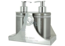 Vivian Gray Crystals Grey luxusní tekuté mýdlo s dávkovačem 250 ml + luxusní mléko na ruce s dávkovačem 250 ml, kosmetická sada