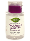 Bione Cosmetics Vitamín E broskvový bezacetonový regenerační odlakovač na nehty s pumpičkou 180 ml