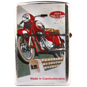 Bohemia Gifts Retro zapalovač kovový benzínový s potiskem Motorka červená 5,5 x 3,5 x 1,2 cm