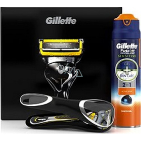 Gillette Fusion ProShield holicí strojek + Sensitive gel na holení 170 ml + cestovní pouzdro, kosmetická sada, pro muže