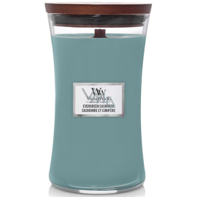 WoodWick Evergreen Cashmere - Kašmír a lesní jehličnany vonná svíčka s dřevěným knotem a víčkem sklo velká 609 g