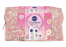 Nivea Rose Touch Rose & Hydration tělové mléko 400 ml + Nivea Rose & Almond Oil sprchový gel 250 ml + Nivea Fresh Rose Touch roll-on antiperspirant 50 ml + Labello Soft Rosé balzám na rty 4,8 g + kosmetická etue, kosmetická sada pro ženy