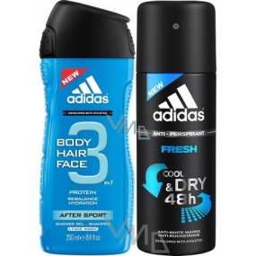 Adidas After Sport Fresh 3v1 sprchový gel na tělo, vlasy a tvář pro muže 250 ml + antiperspirant deodorant sprej 150 ml, kosmetická sada